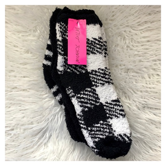 3 Pack BETSEY JOHNSON Black White Plaid Cozy Socks - Picture 6 of 7
